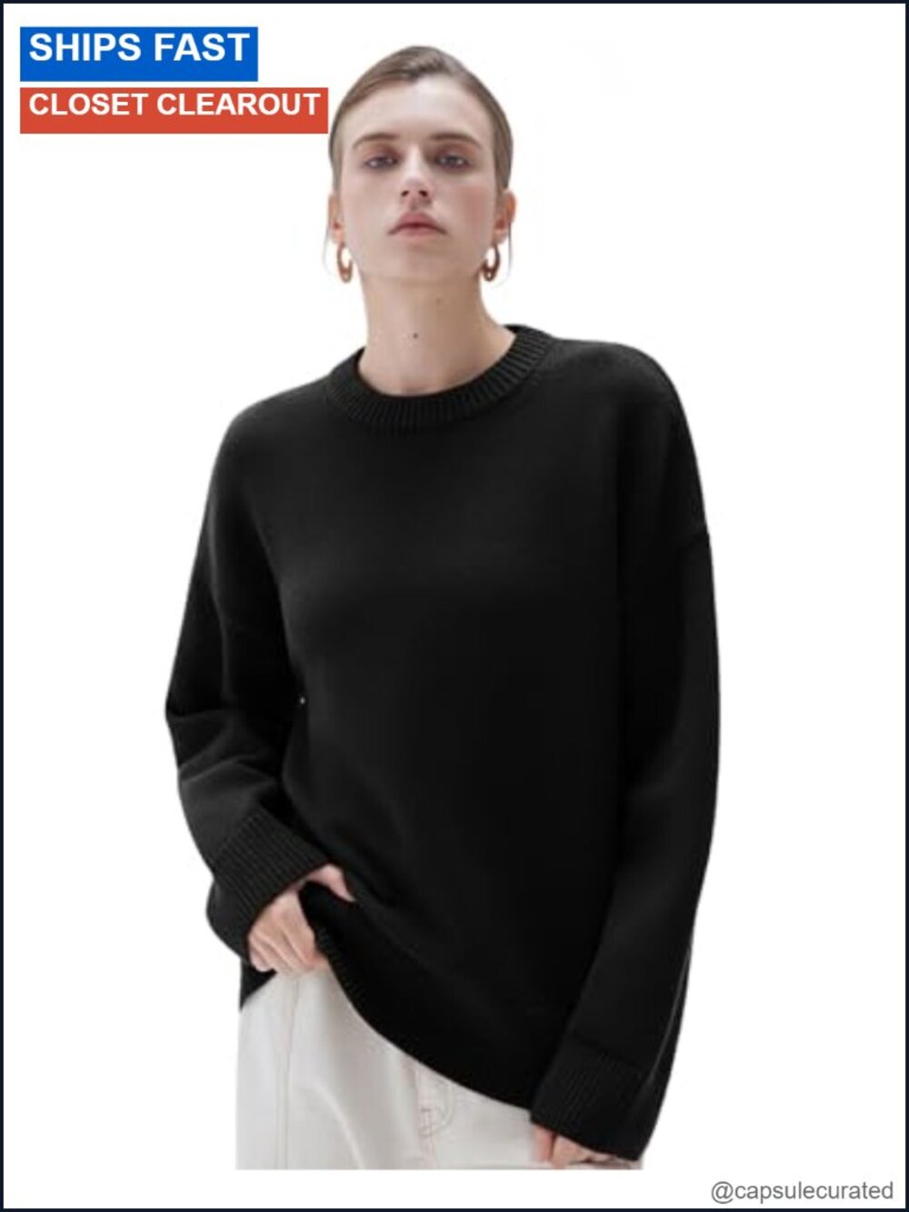 Cashmere Blend Oversized Crewneck Long Sleeve Pullover Sweater